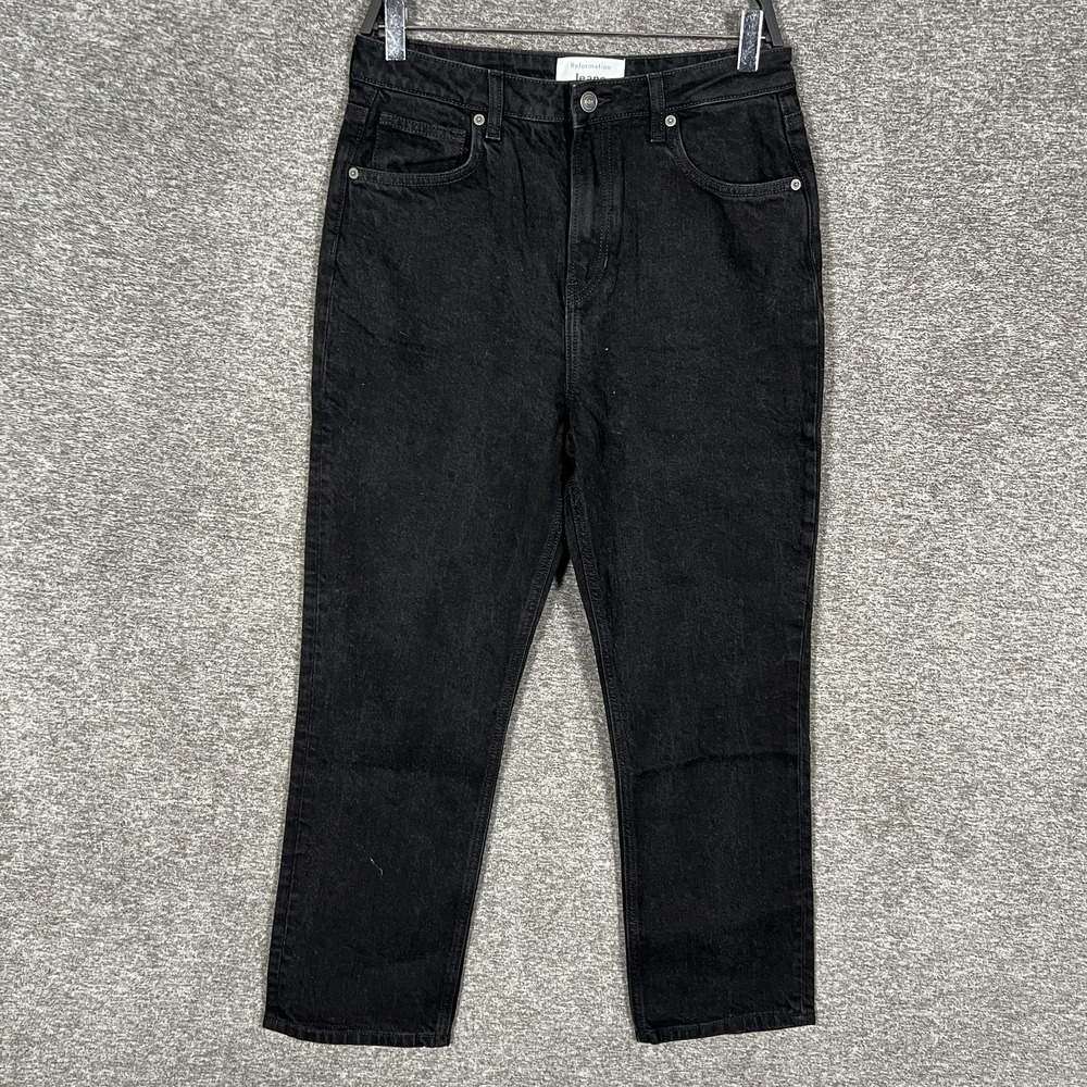 Reformation Liza Ultra‎ High Rise Jeans Womens 30 Black Straight Cropped Stretch